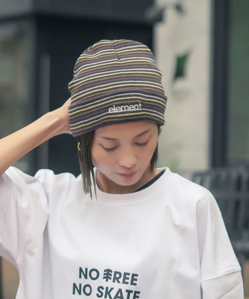 ELEMENT(エレメント)の「ELEMENT メンズ MID LOWCASE BEANIE S ビーニー 【2025年秋冬モデル】/エレメントボーダー柄ニット帽・ビーニー(ニットキャップ/ビーニー・メンズ・ブラウン系その他/ベージュ系その他・FREE)」の4枚目の写真