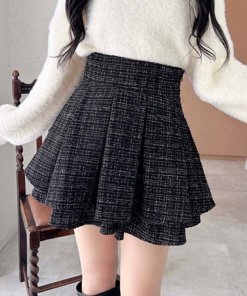 ツイードタックミニスカート WEB限定】ツイードタックミニフレアスカート（スカート）｜INGNI