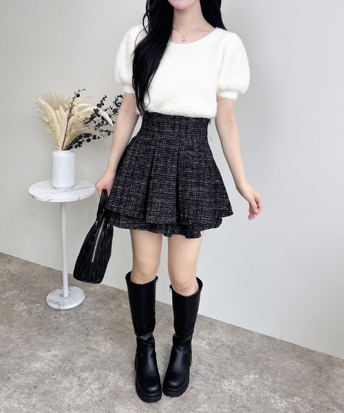 ツイードタックミニスカート 10／28までの限定価格】ツイードタックミニフレアスカート