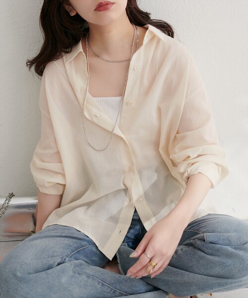 natural couture(ナチュラルクチュール)の「【WEB限定】綿シアー長袖シャツ(シャツ/ブラウス・レディース・イエロー/ピンク/ブラウン/アイボリー/チャコールグレー・FREE)」の14枚目の写真