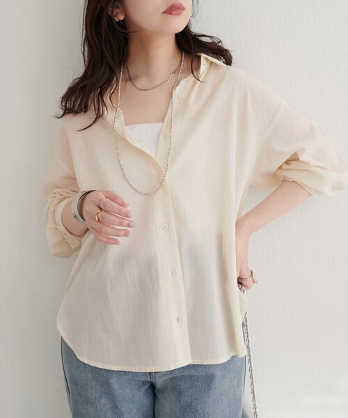 natural couture(ナチュラルクチュール)の「【WEB限定】綿シアー長袖シャツ(シャツ/ブラウス・レディース・イエロー/ピンク/ブラウン/アイボリー/チャコールグレー・FREE)」の15枚目の写真