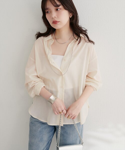 natural couture(ナチュラルクチュール)の「【WEB限定】綿シアー長袖シャツ(シャツ/ブラウス・レディース・イエロー/ピンク/ブラウン/アイボリー/チャコールグレー・FREE)」の16枚目の写真
