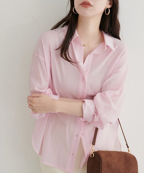 natural couture(ナチュラルクチュール)の「【WEB限定】綿シアー長袖シャツ(シャツ/ブラウス・レディース・イエロー/ピンク/ブラウン/アイボリー/チャコールグレー・FREE)」の11枚目の写真
