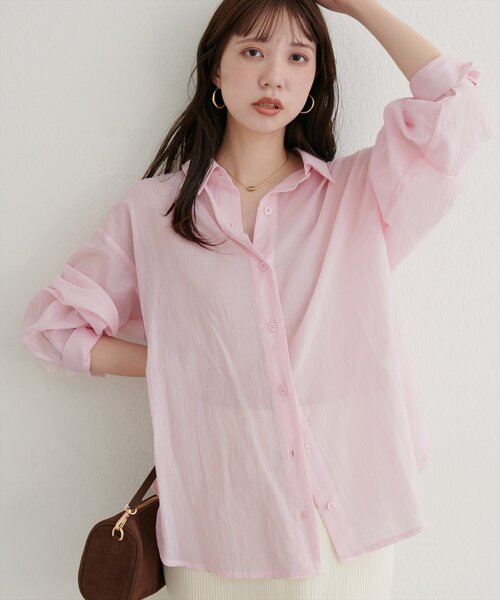 natural couture(ナチュラルクチュール)の「【WEB限定】綿シアー長袖シャツ(シャツ/ブラウス・レディース・イエロー/ピンク/ブラウン/アイボリー/チャコールグレー・FREE)」の12枚目の写真