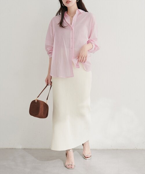 natural couture(ナチュラルクチュール)の「【WEB限定】綿シアー長袖シャツ(シャツ/ブラウス・レディース・イエロー/ピンク/ブラウン/アイボリー/チャコールグレー・FREE)」の13枚目の写真