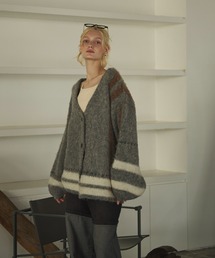 loin nuit(jC)plaid pattern knitcardigan / vbhp^[jbgJ[fBK(J[fBK/{)