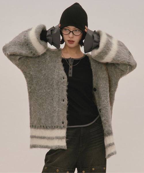 ジャケット・アウター mideal plaid pattern cardigan plaid pattern knitcardigan / プラッドパターンニット