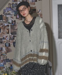 loin nuit(jC)plaid pattern knitcardigan / vbhp^[jbgJ[fBK(J[fBK/{)