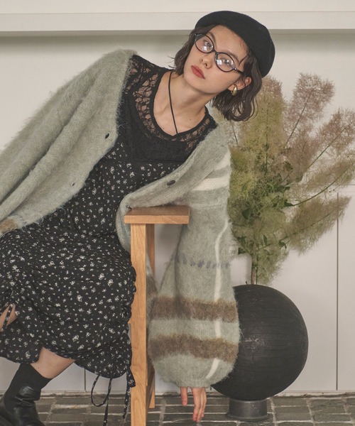 plaid pattern knitcardigan / プラッドパターンニット