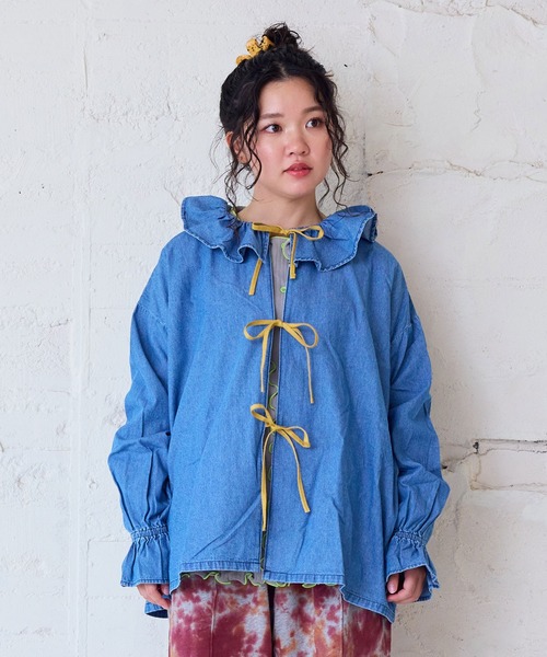 MARKEY'S(マーキーズ)の「デニムフリルカラーブラウス/おとな(シャツ/ブラウス・レディース・ブルー系その他/ブラック/ブラック系その他/ブルー・160cm)」の3枚目の写真