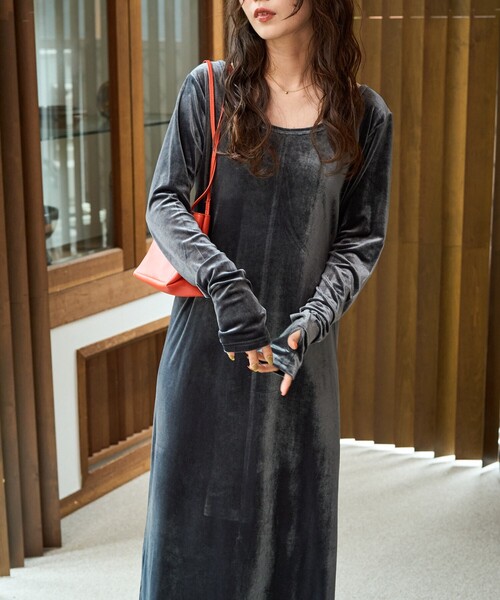セール】限定展開 ベロア バレエネック ロング ワンピース（ワンピース