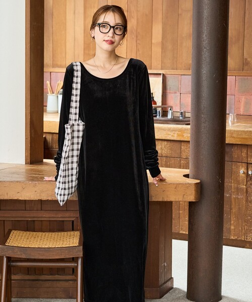 セール】限定展開 ベロア バレエネック ロング ワンピース（ワンピース