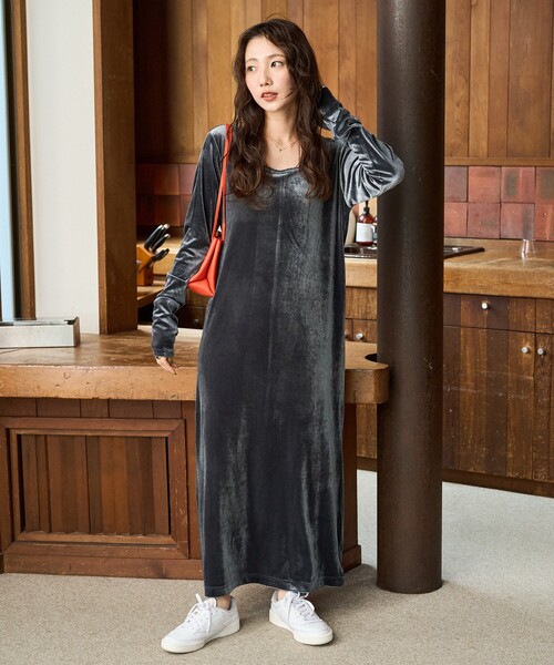 セール】限定展開 ベロア バレエネック ロング ワンピース（ワンピース