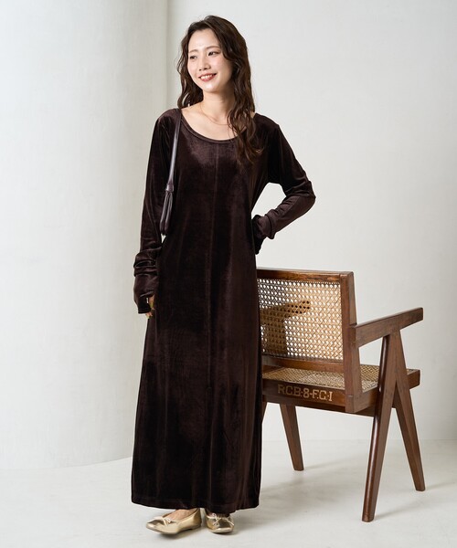 限定展開 ベロア バレエネック ロング ワンピース（ワンピース