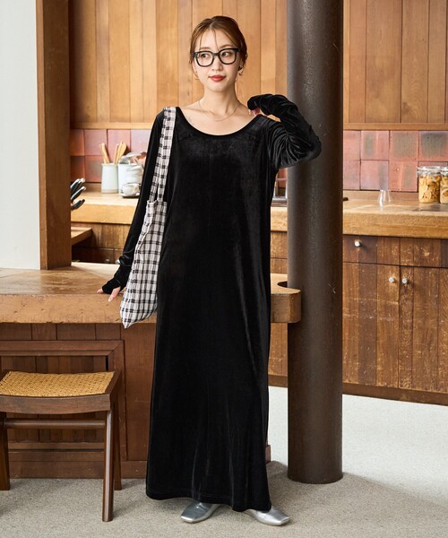 セール】限定展開 ベロア バレエネック ロング ワンピース（ワンピース
