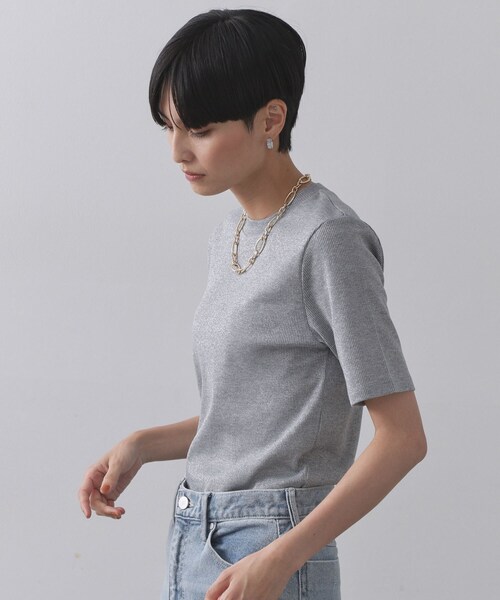 OPAQUE.CLIP(オペークドットクリップ)の「ラメリブカットソー【洗濯機洗い可】(Tシャツ/カットソー・レディース・ブラウン系その他5/グレー系4/ブラック系5・00)」の4枚目の写真