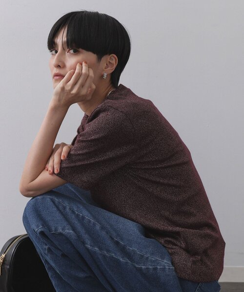 OPAQUE.CLIP(オペークドットクリップ)の「ラメリブカットソー【洗濯機洗い可】(Tシャツ/カットソー・レディース・ブラウン系その他5/グレー系4/ブラック系5・00)」の12枚目の写真