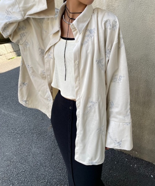 セール】刺繍ベロアオーバーサイズシャツ（シャツ/ブラウス）｜AIC
