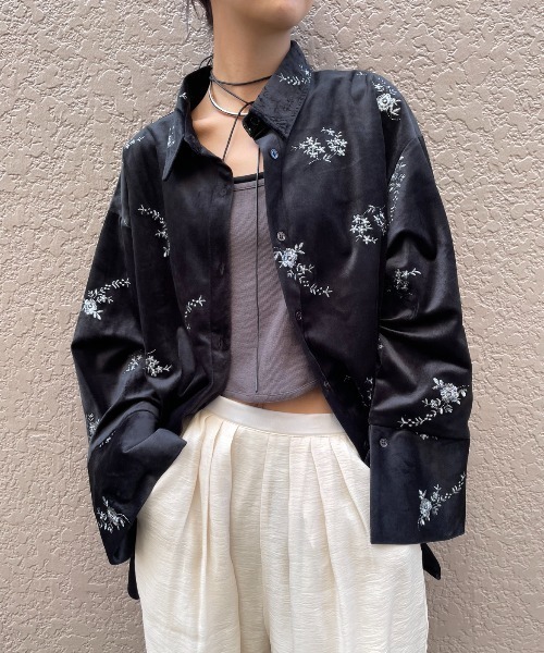 セール】刺繍ベロアオーバーサイズシャツ（シャツ/ブラウス）｜AIC