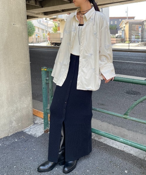 セール】刺繍ベロアオーバーサイズシャツ（シャツ/ブラウス）｜AIC