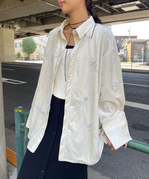 バチ友出品 刺繍ベロアオーバーサイズシャツ（シャツ/ブラウス）｜AIC.（エーアイ