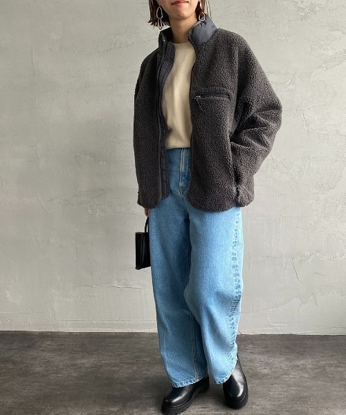 GYMPHLEX（ジムフレックス）の「[GYMPHLEX/ジムフレックス] COZY LIGHT ボアフリースブルゾン（ブルゾン・レディース・オフホワイト/チャコールグレー/ベージュ・14）」の5枚目の写真