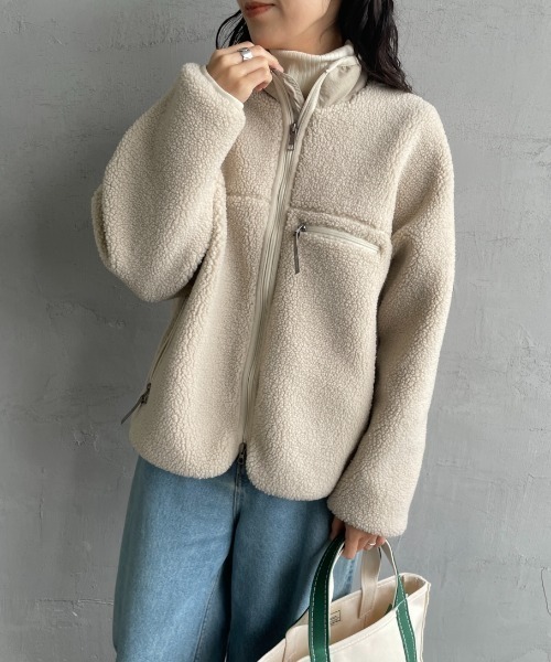 GYMPHLEX（ジムフレックス）の「[GYMPHLEX/ジムフレックス] COZY LIGHT ボアフリースブルゾン（ブルゾン・レディース・オフホワイト/チャコールグレー/ベージュ・14）」の7枚目の写真
