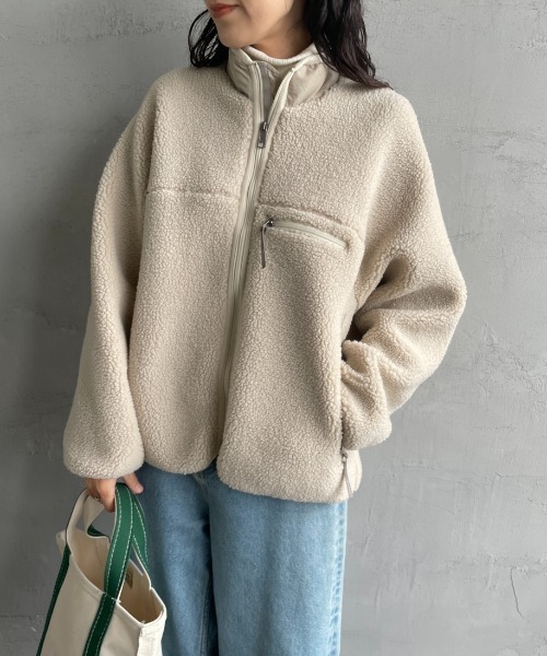 GYMPHLEX（ジムフレックス）の「[GYMPHLEX/ジムフレックス] COZY LIGHT ボアフリースブルゾン（ブルゾン・レディース・オフホワイト/チャコールグレー/ベージュ・14）」の8枚目の写真