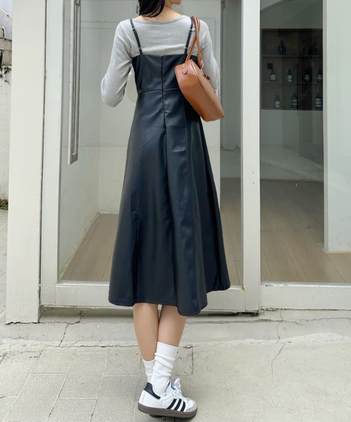 FETICO フェイクレザーキャミワンピース MERCURYDUO ワンピース フェイクレザービスチェドッキングキャミ