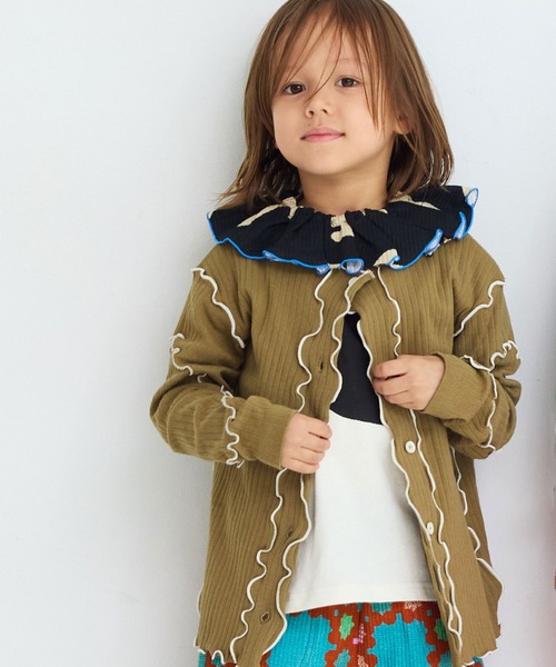 MARKEY'S(マーキーズ)の「メローリブカーディガン(カーディガン/ボレロ・キッズ・カーキ/ブラック/グレー/オレンジ・100/150/120/110/90/140/130)」の1枚目の写真