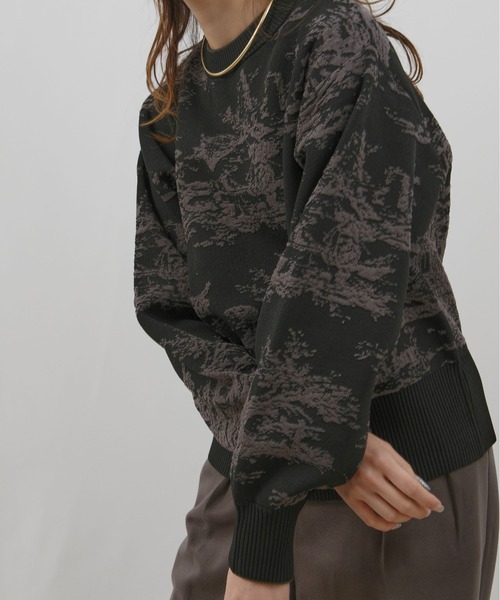 palm RICHE(ポームリシュ)の「風景柄フクレジャガード編みニットトップス(ニット/セーター・レディース・ベージュ/ブルー/ブラック・M)」の4枚目の写真