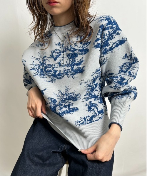 palm RICHE(ポームリシュ)の「風景柄フクレジャガード編みニットトップス(ニット/セーター・レディース・ベージュ/ブルー/ブラック・M)」の18枚目の写真