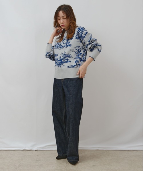 風景柄フクレジャガード編みニットトップス Palm Riche│Eimee Law