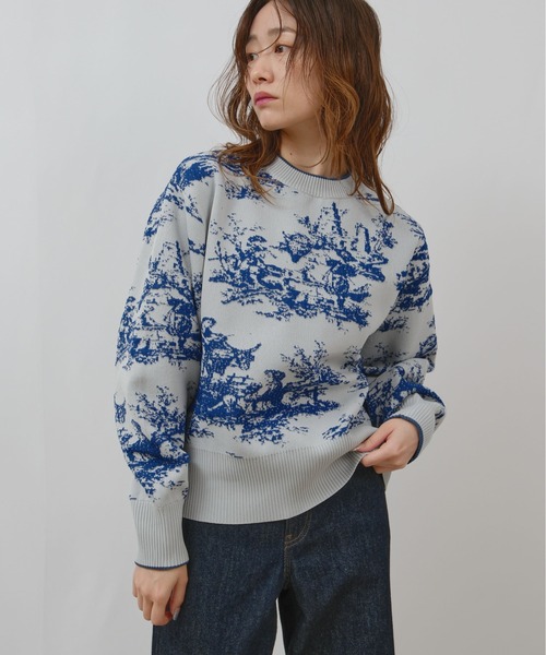 palm RICHE(ポームリシュ)の「風景柄フクレジャガード編みニットトップス(ニット/セーター・レディース・ベージュ/ブルー/ブラック・M)」の20枚目の写真