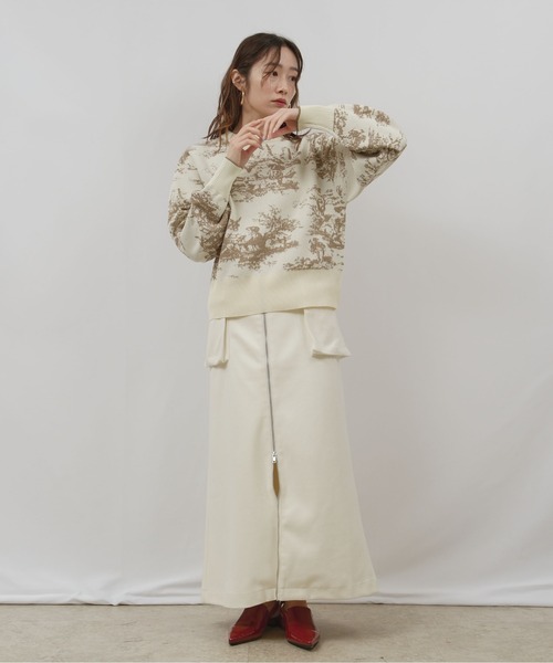 風景柄フクレジャガード編みニットトップス Palm Riche│Eimee Law