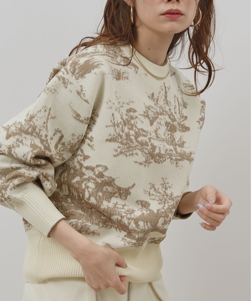 palm RICHE(ポームリシュ)の「風景柄フクレジャガード編みニットトップス(ニット/セーター・レディース・ベージュ/ブルー/ブラック・M)」の11枚目の写真
