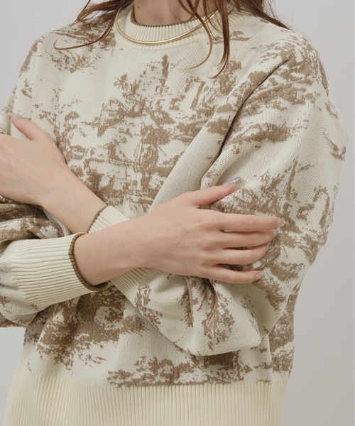 palm RICHE(ポームリシュ)の「風景柄フクレジャガード編みニットトップス(ニット/セーター・レディース・ベージュ/ブルー/ブラック・M)」の12枚目の写真
