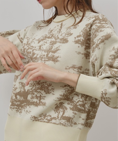palm RICHE(ポームリシュ)の「風景柄フクレジャガード編みニットトップス(ニット/セーター・レディース・ベージュ/ブルー/ブラック・M)」の13枚目の写真
