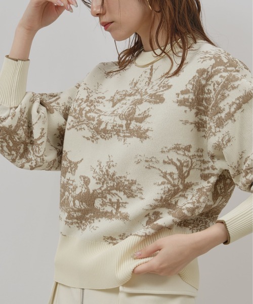 palm RICHE(ポームリシュ)の「風景柄フクレジャガード編みニットトップス(ニット/セーター・レディース・ベージュ/ブルー/ブラック・M)」の14枚目の写真