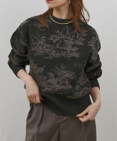 palm RICHE(ポームリシュ)の「風景柄フクレジャガード編みニットトップス(ニット/セーター・レディース・ベージュ/ブルー/ブラック・M)」の7枚目の写真