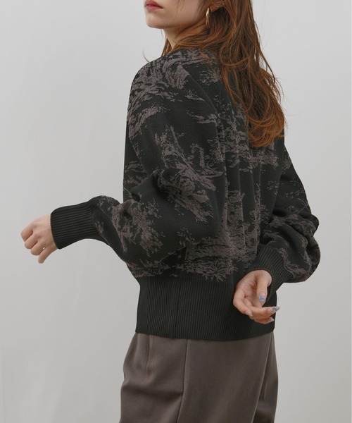 palm RICHE(ポームリシュ)の「風景柄フクレジャガード編みニットトップス(ニット/セーター・レディース・ベージュ/ブルー/ブラック・M)」の9枚目の写真