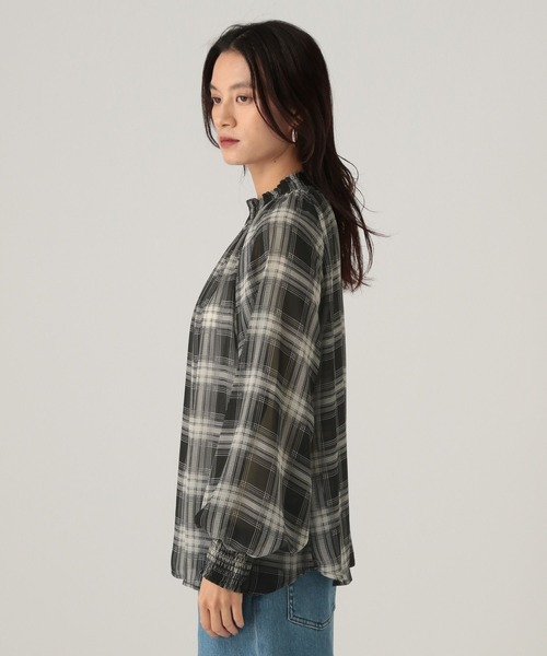 【EAUZAURA】【3L】テラウェア　ハイネック　フロントボタン　大きめ ハイネック柄ブラウス/605968（シャツ/ブラウス）｜Elura（エルーラ