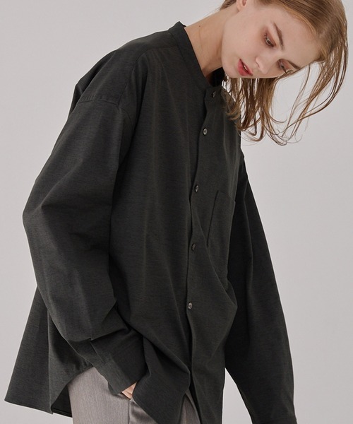 セール】〈撥水 / UVカット〉スラブ天竺 ストレッチバンドカラー長袖