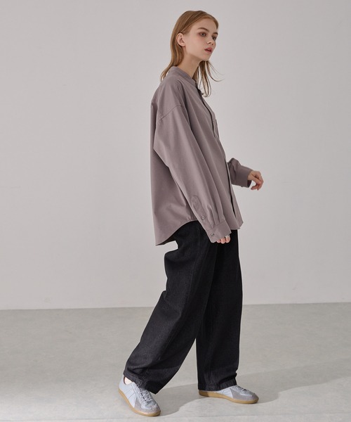 EMMA CLOTHES(エマクローズ)の「〈撥水 / UVカット〉スラブ天竺 ストレッチバンドカラー長袖シャツ(シャツ/ブラウス・メンズ・チャコール/ネイビー/グレイッシュベージュ/ブラック/ライトグレー・S/L/M)」の9枚目の写真