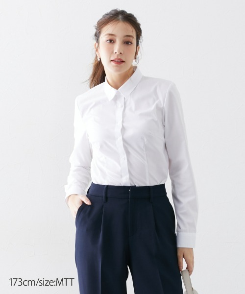 slattgir（スラットジール）の「高身長　長袖形態安定シャツ　（トールサイズ）（シャツ/ブラウス・レディース・オフホワイト・TM/TL/TLL/T3L/T4L/T5L）」の6枚目の写真