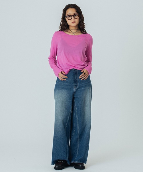 ROSE BUD（ローズバッド）の「SHEER  L/S TOP（Tシャツ/カットソー・レディース・ホワイト/ピンク/ブラック・ONE SIZE）」の22枚目の写真