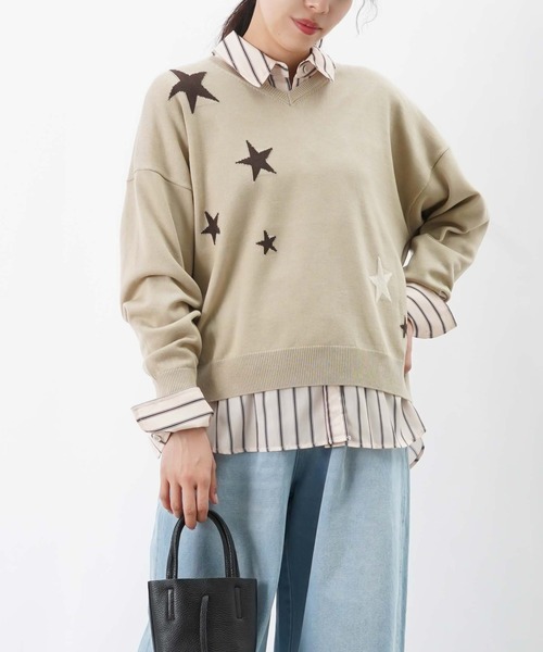 LUCA/LADY LUCK LUCA（ルカ/レディラックルカ）の「LC/LLL 星Vネックニット（ニット/セーター・レディース・グリーン/ベージュ/ブラック・FREE）」の11枚目の写真