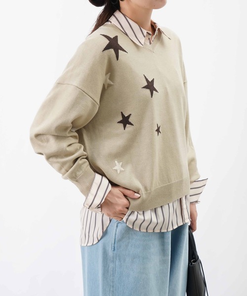 LUCA/LADY LUCK LUCA（ルカ/レディラックルカ）の「LC/LLL 星Vネックニット（ニット/セーター・レディース・グリーン/ベージュ/ブラック・FREE）」の17枚目の写真