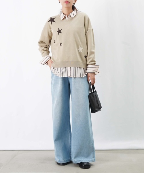 LUCA/LADY LUCK LUCA（ルカ/レディラックルカ）の「LC/LLL 星Vネックニット（ニット/セーター・レディース・グリーン/ベージュ/ブラック・FREE）」の16枚目の写真