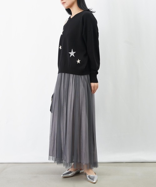 LUCA/LADY LUCK LUCA（ルカ/レディラックルカ）の「LC/LLL 星Vネックニット（ニット/セーター・レディース・グリーン/ベージュ/ブラック・FREE）」の6枚目の写真